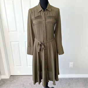 Nanette Lepore Military  Green Button Down Midi Shirtdress with Slips